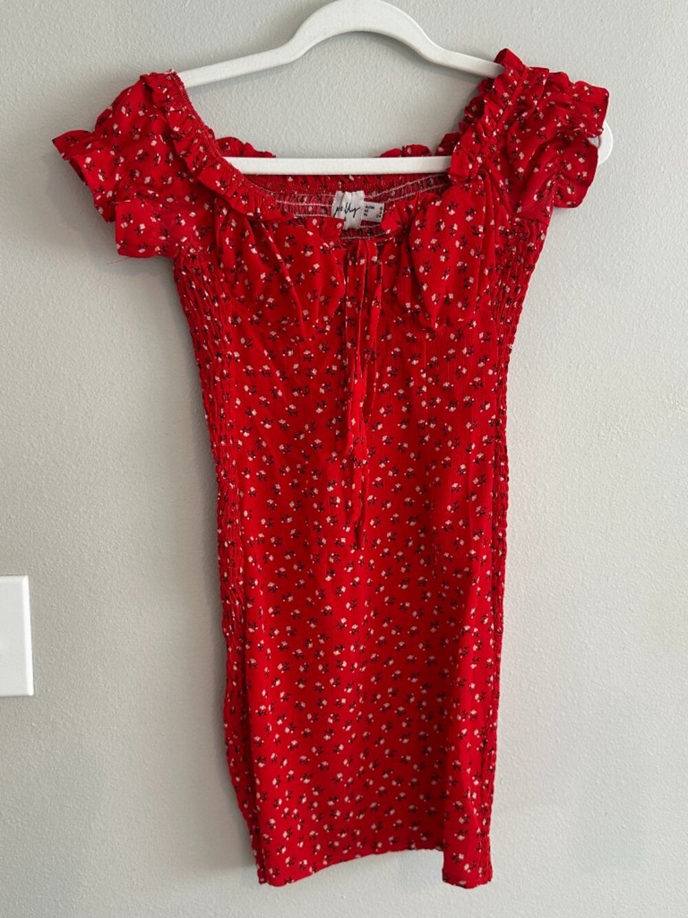 Princess Polly Red Floral Off Shoulder Ruched Mini Dress